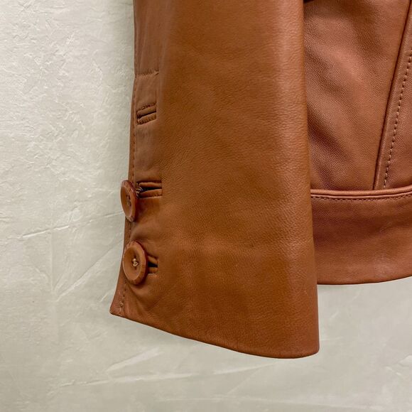 Guess Leather Jacket Small 70s Style Brown Camel Leather Jacket Size Small Guess - Picture 5 of 16